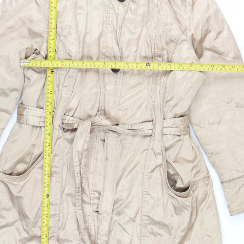 Marks and Spencer Women’s Beige Parka Coat L Fur Trim Hood Belted Long