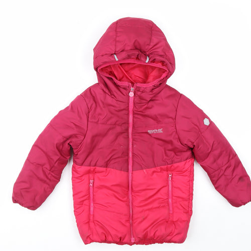 Regatta Girls Pink Hooded Puffer Jacket 5-6 Years Winter Lined Coat