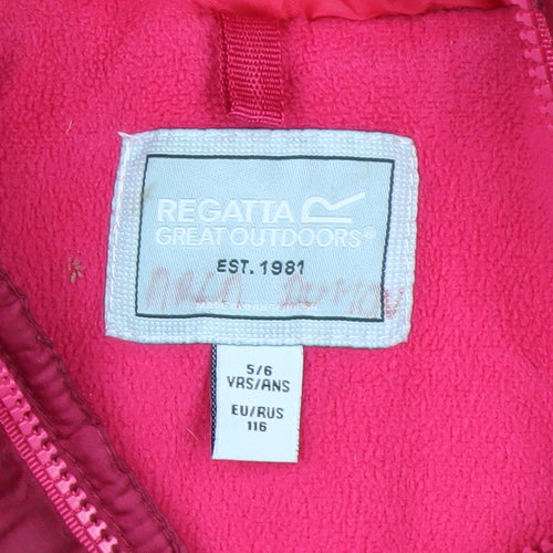 Regatta Girls Pink Hooded Puffer Jacket 5-6 Years Winter Lined Coat