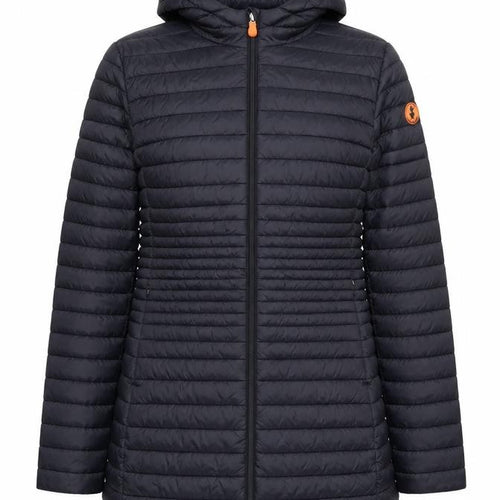 Save The Duck Women's Black Long Puffer Coat Size 10 Hooded Lightweight