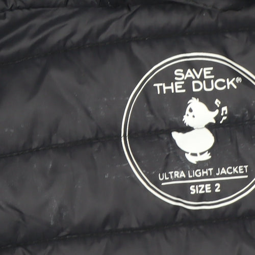 Save The Duck Women's Black Long Puffer Coat Size 10 Hooded Lightweight