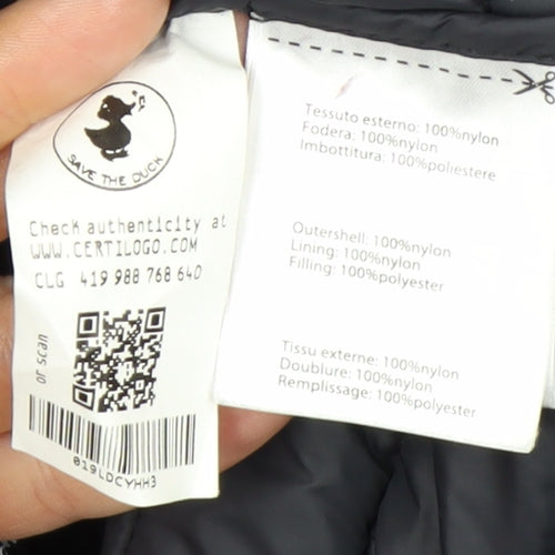 Save The Duck Women's Black Long Puffer Coat Size 10 Hooded Lightweight