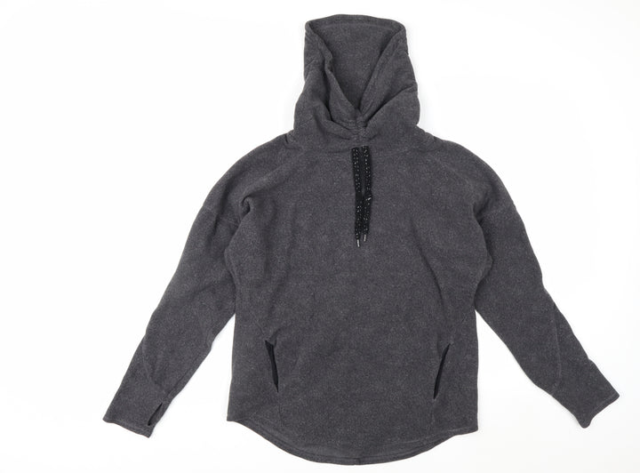 Marks and Spencer Women Grey Hooded Pullover Hoodie XS Fleece Polyester Warm Top