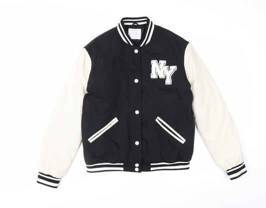 Primark Boys Black Varsity Jacket 14-15 Years NY Logo Button Up