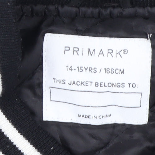 Primark Boys Black Varsity Jacket 14-15 Years NY Logo Button Up