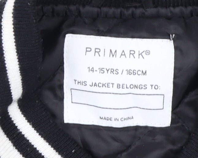 Primark Boys Black Varsity Jacket 14-15 Years NY Logo Button Up