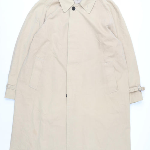 LIEU HOMME Men Beige Trench Coat M Collared Belted Classic Long