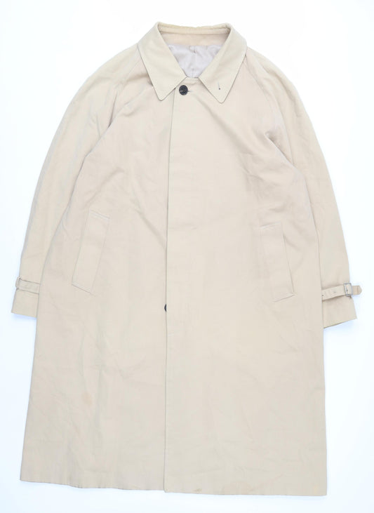 LIEU HOMME Men Beige Trench Coat M Collared Belted Classic Long