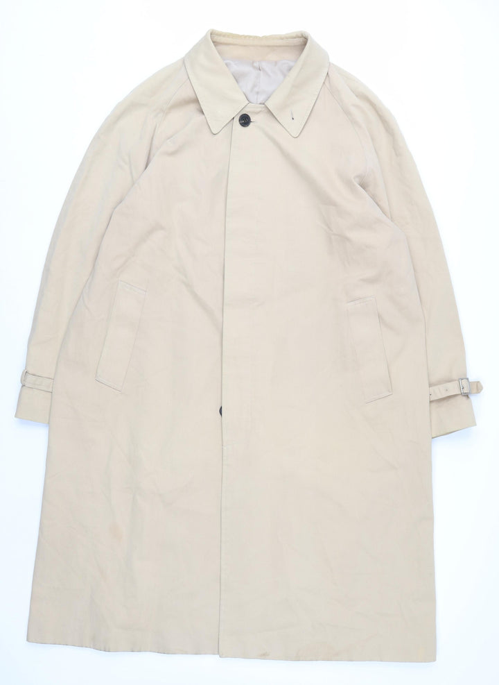 LIEU HOMME Men Beige Trench Coat M Collared Belted Classic Long