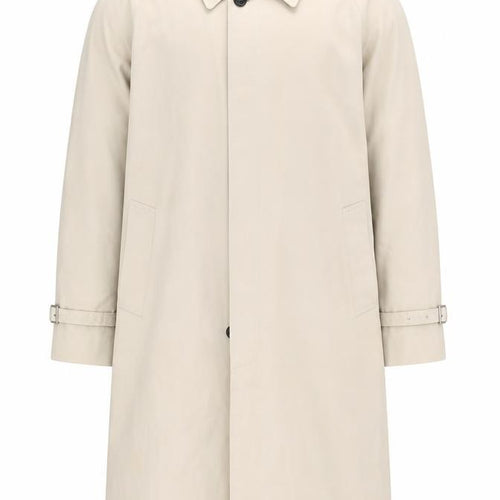 LIEU HOMME Men Beige Trench Coat M Collared Belted Classic Long