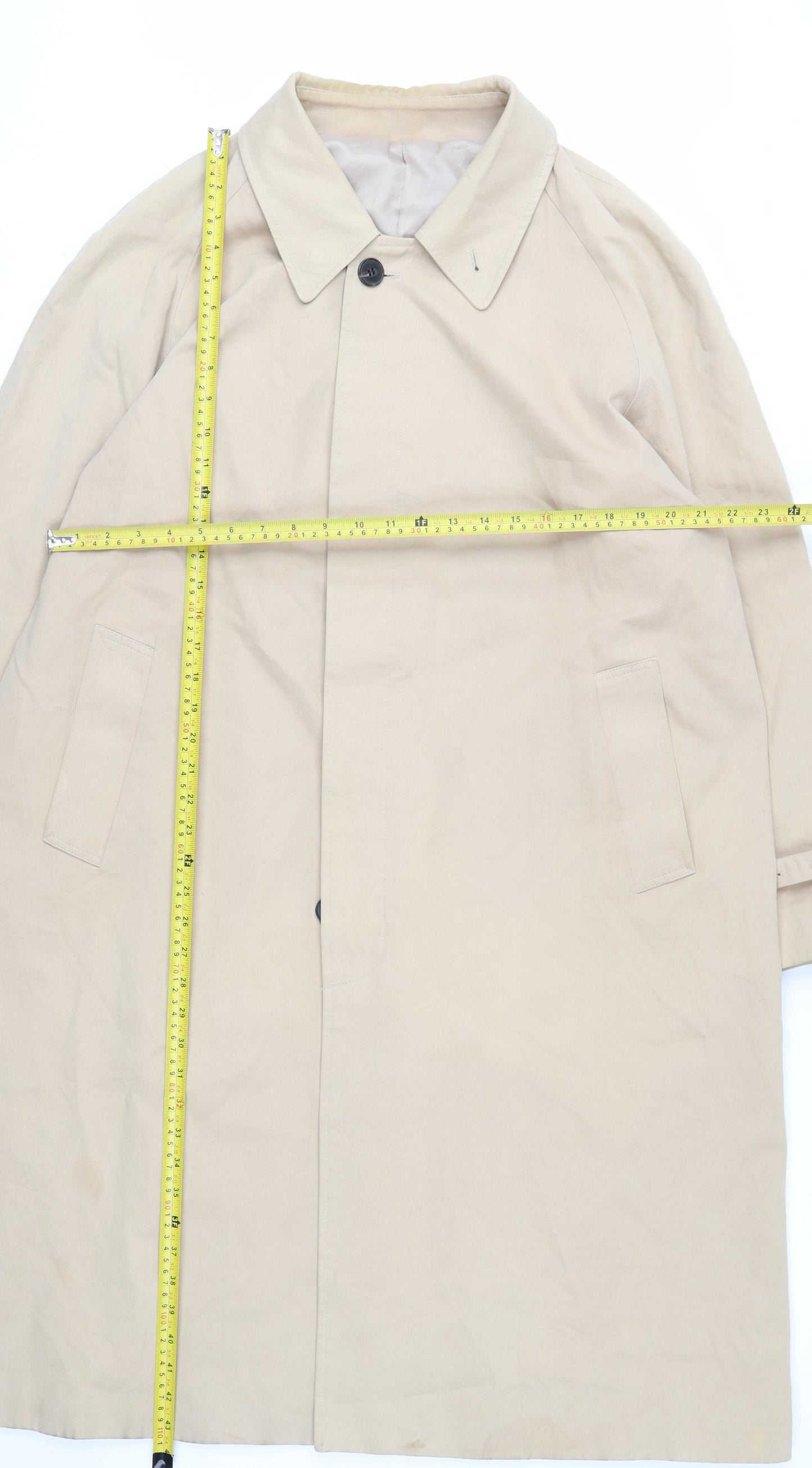 LIEU HOMME Men Beige Trench Coat M Collared Belted Classic Long