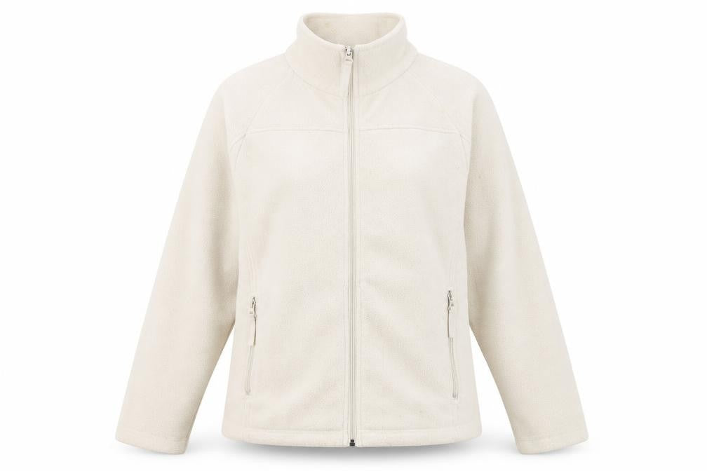 Front view of Ethel Austin Women Beige Fleece Full Zip Jacket, size L