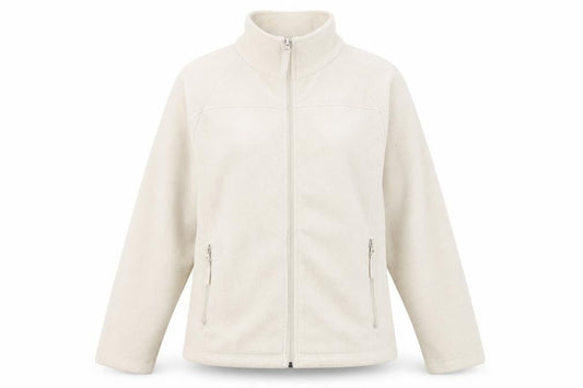 Front view of Ethel Austin Women Beige Fleece Full Zip Jacket, size L