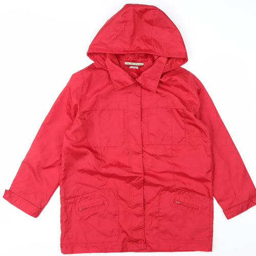 Tudor Court Womens Red Hooded Rain Coat Jacket Size M