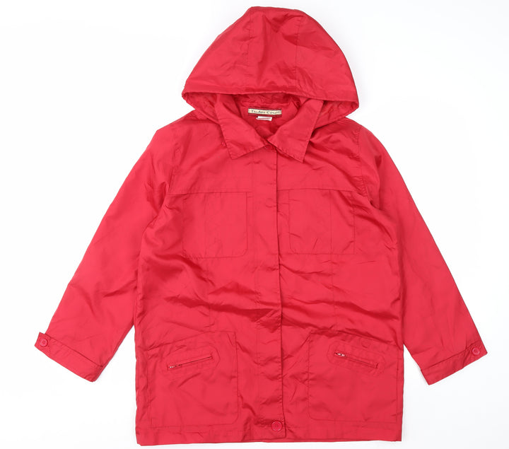 Tudor Court Womens Red Hooded Rain Coat Jacket Size M