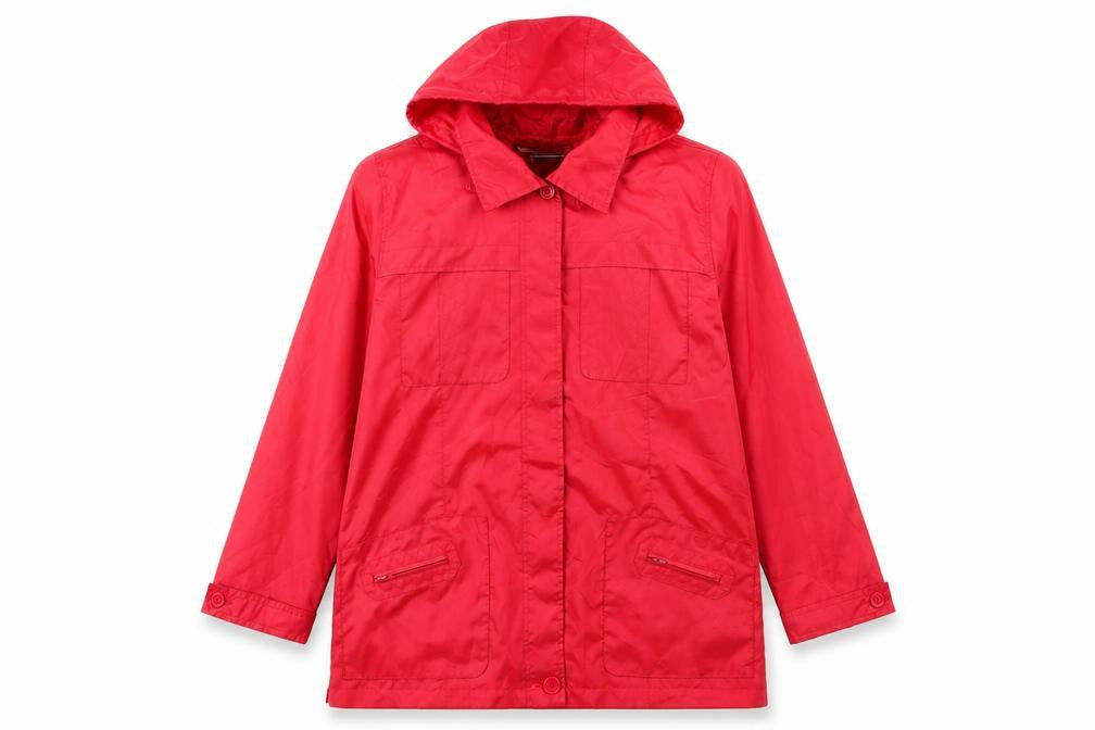 Tudor Court Womens Red Hooded Rain Coat Jacket Size M