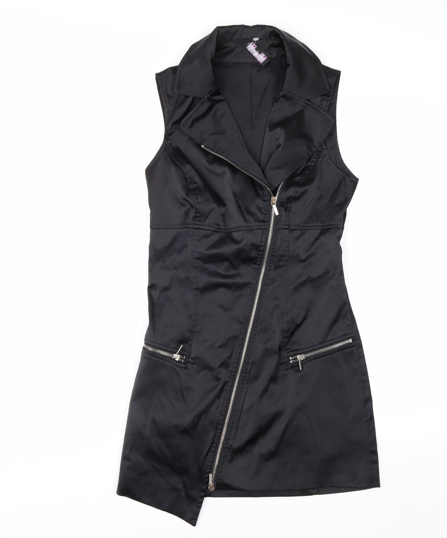 bebe Women’s Black XS Asymmetric Zip Sleeveless Mini Dress