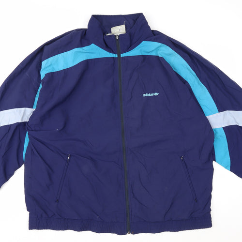 Adidas Men's Blue XL Retro Windbreaker Jacket with Full Zip