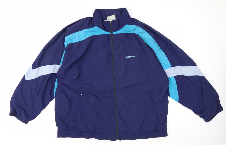 Adidas Men's Blue XL Retro Windbreaker Jacket with Full Zip