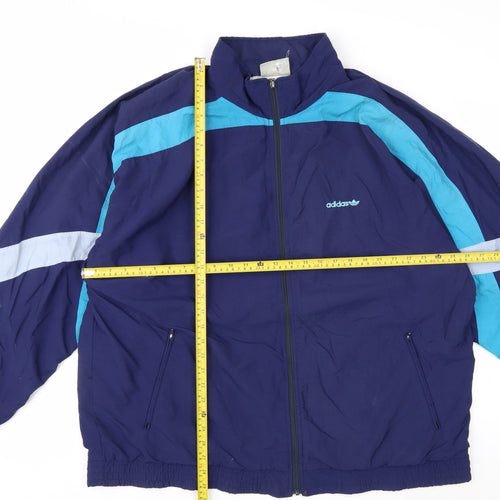 Adidas Men's Blue XL Retro Windbreaker Jacket with Full Zip