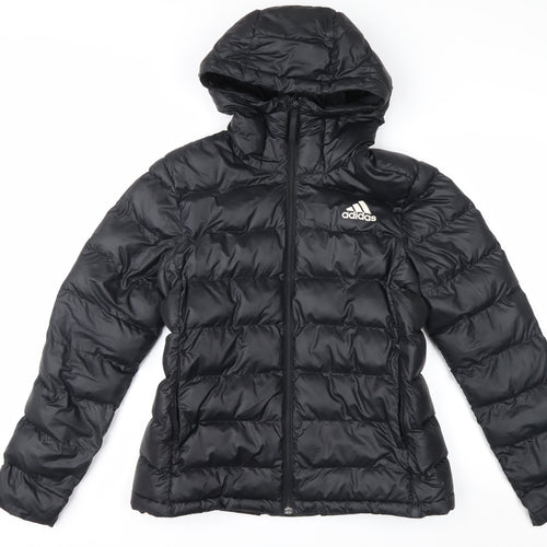 Adidas Women's Black Puffer Jacket Hooded Size M 12-14 Winter Coat