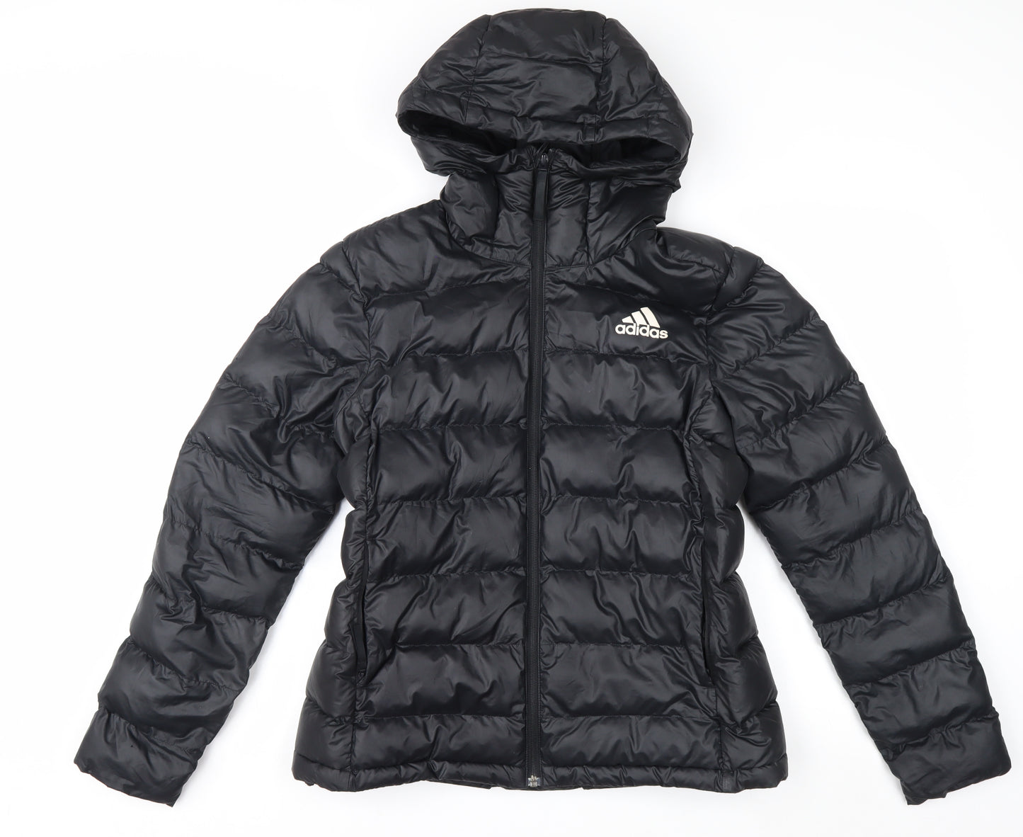 Adidas Women's Black Puffer Jacket Hooded Size M 12-14 Winter Coat