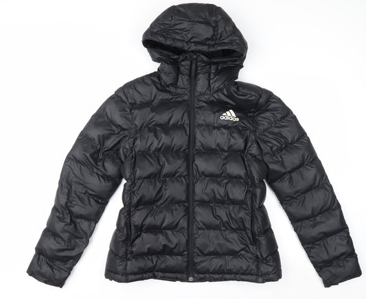 Adidas Women's Black Puffer Jacket Hooded Size M 12-14 Winter Coat