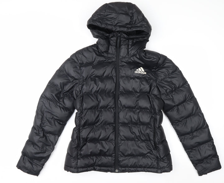 Adidas Women's Black Puffer Jacket Hooded Size M 12-14 Winter Coat