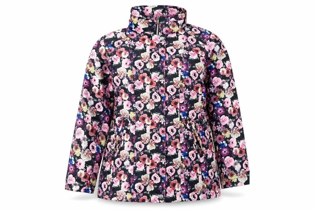 Front view of Damart Women’s Multicoloured Floral Rain Coat Jacket, size UK 14