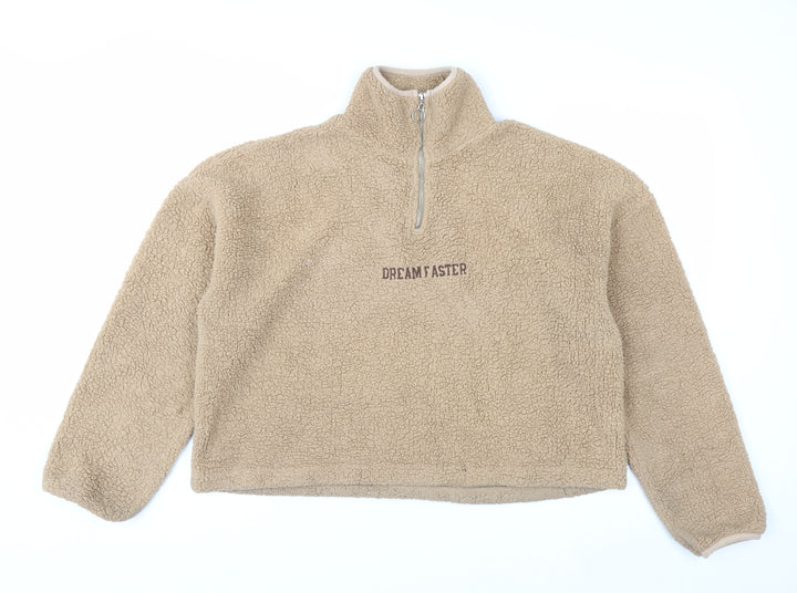 Addax Women Beige 1/4 Zip Fleece Pullover Sweatshirt L