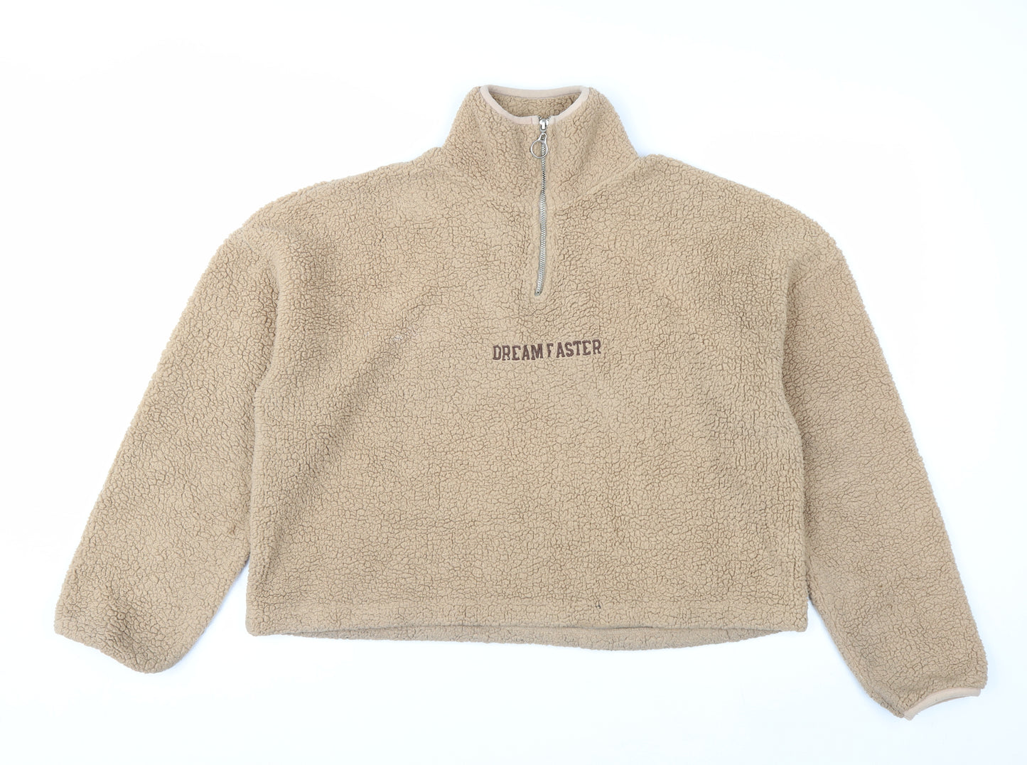 Addax Women Beige 1/4 Zip Fleece Pullover Sweatshirt L