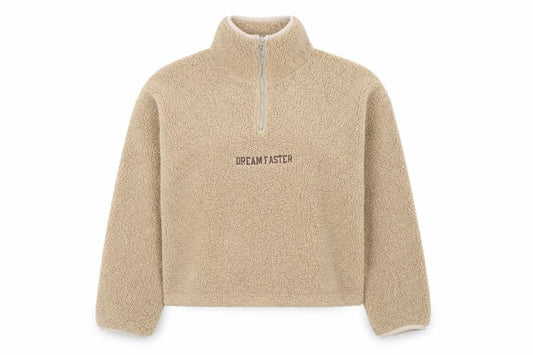 Front view of Addax Women Beige 1/4 Zip Fleece Pullover Sweatshirt L