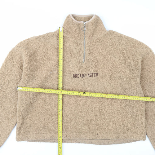 Addax Women Beige 1/4 Zip Fleece Pullover Sweatshirt L