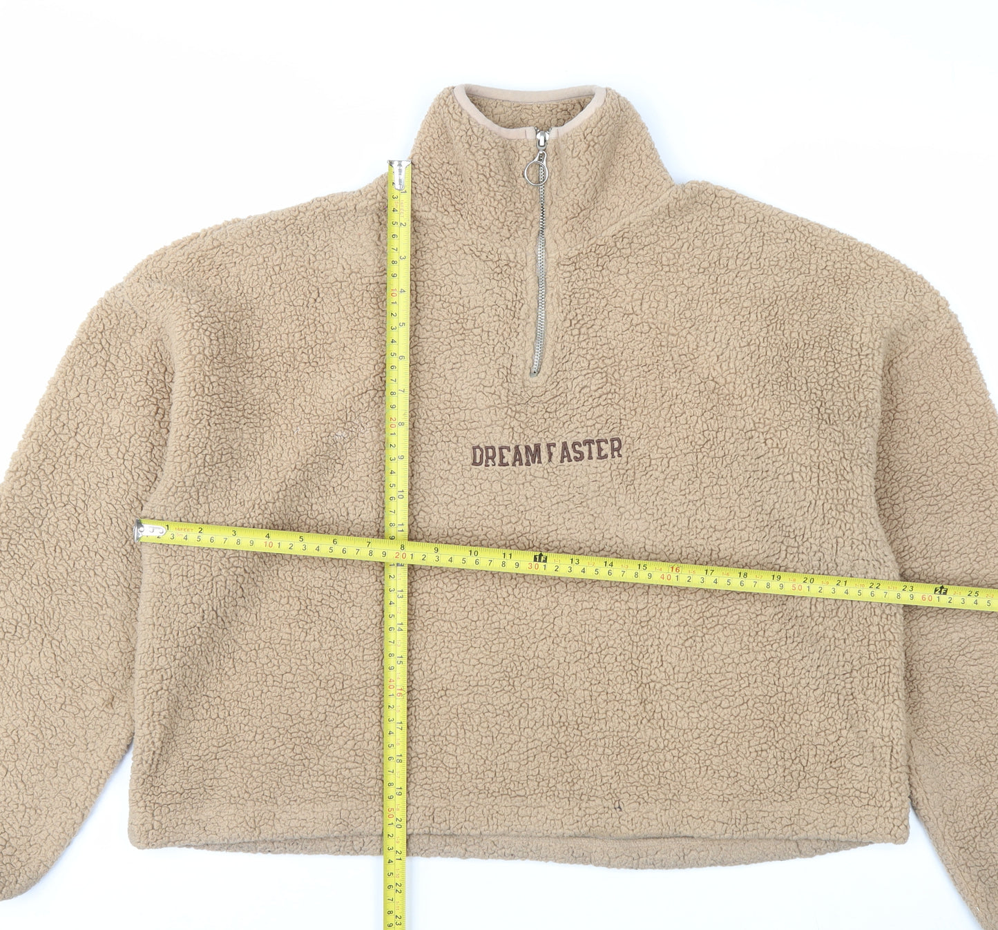 Addax Women Beige 1/4 Zip Fleece Pullover Sweatshirt L