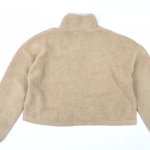 Addax Women Beige 1/4 Zip Fleece Pullover Sweatshirt L