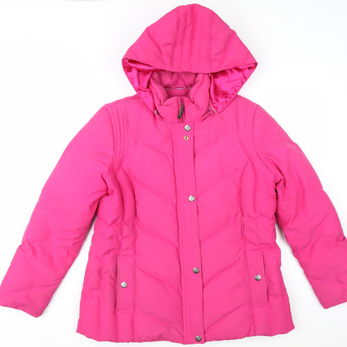 Marks and Spencer Per Una Women's Pink Puffer Jacket L Hooded Winter Coat