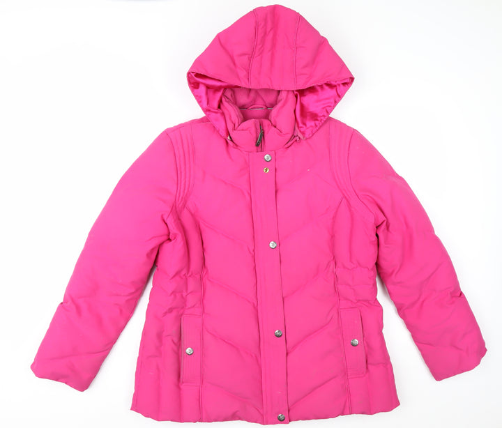 Marks and Spencer Per Una Women's Pink Puffer Jacket L Hooded Winter Coat