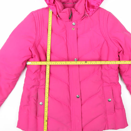 Marks and Spencer Per Una Women's Pink Puffer Jacket L Hooded Winter Coat
