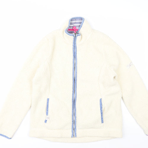 Joules Womens Ivory Fleece Jacket Size 12 Lined Zip Front Casual Style
