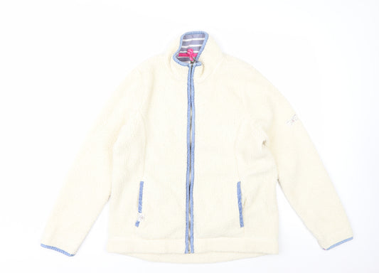 Joules Womens Ivory Fleece Jacket Size 12 Lined Zip Front Casual Style