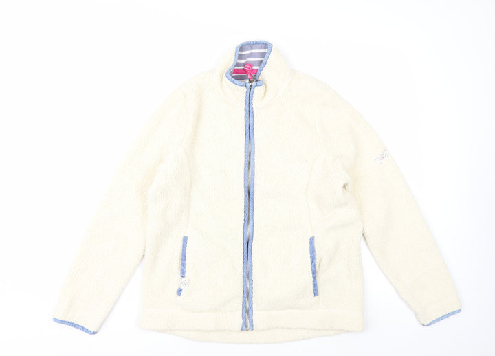 Joules Womens Ivory Fleece Jacket Size 12 Lined Zip Front Casual Style