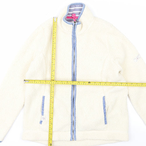 Joules Womens Ivory Fleece Jacket Size 12 Lined Zip Front Casual Style