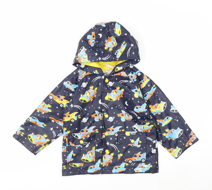 Hatley Boys Blue Space Cars Waterproof Hooded Rain Coat Size 4 Years