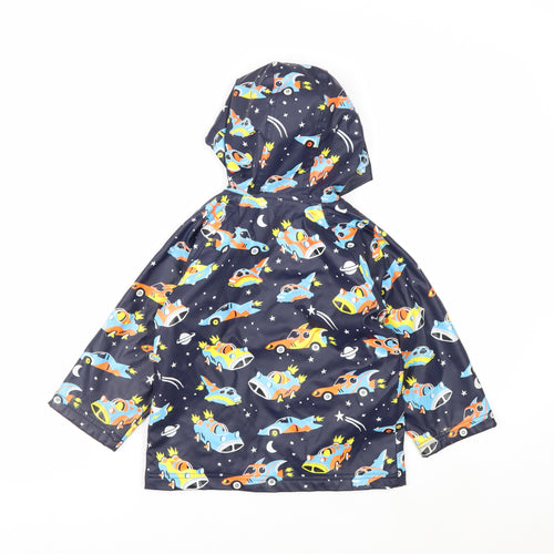 Hatley Boys Blue Space Cars Waterproof Hooded Rain Coat Size 4 Years
