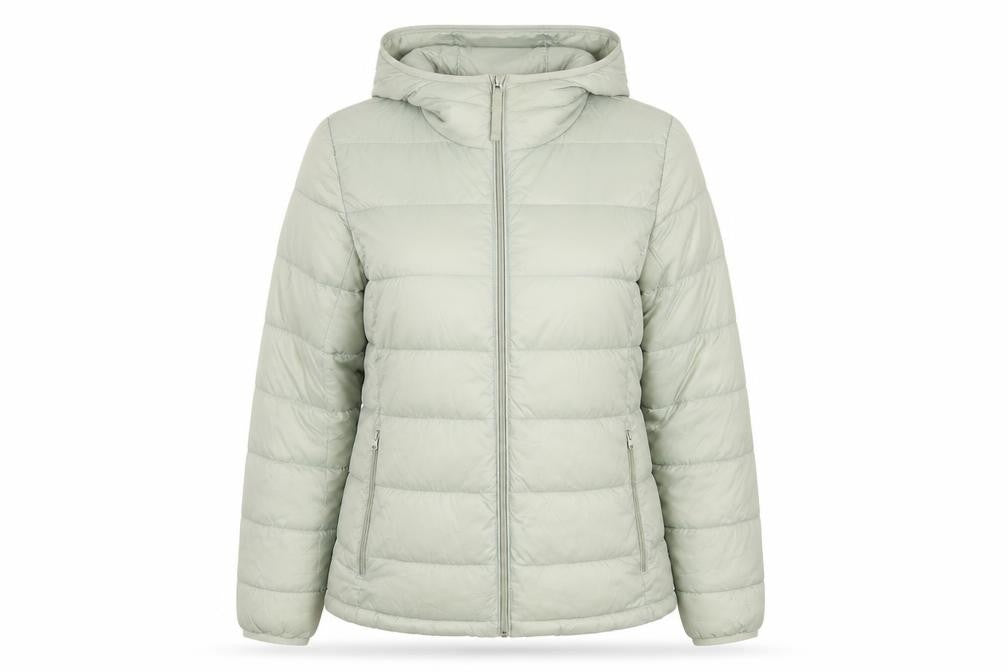 Front view of Abercrombie & Fitch Women's Green M Hooded Puffer Jacket