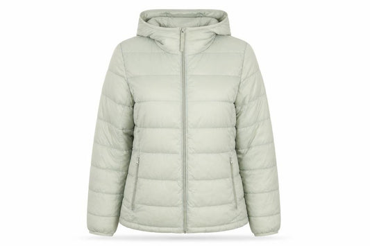 Front view of Abercrombie & Fitch Women's Green M Hooded Puffer Jacket