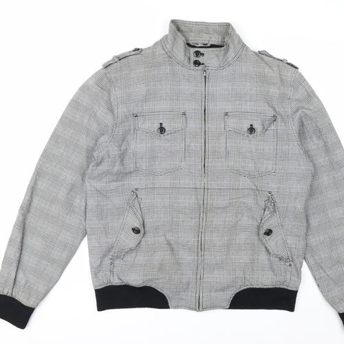 Topman Men's Grey Check Cotton Biker Jacket L 40in