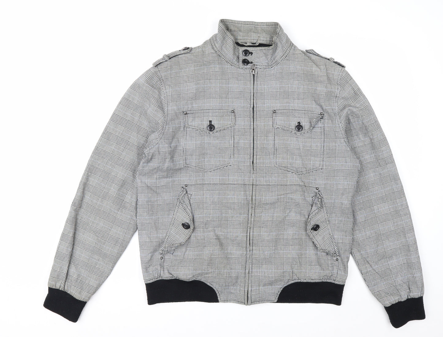 Topman Men's Grey Check Cotton Biker Jacket L 40in