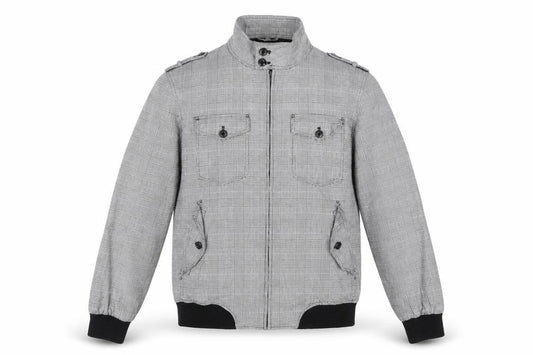 Front view of Topman Men's Grey Check Cotton Biker Jacket L 40in
