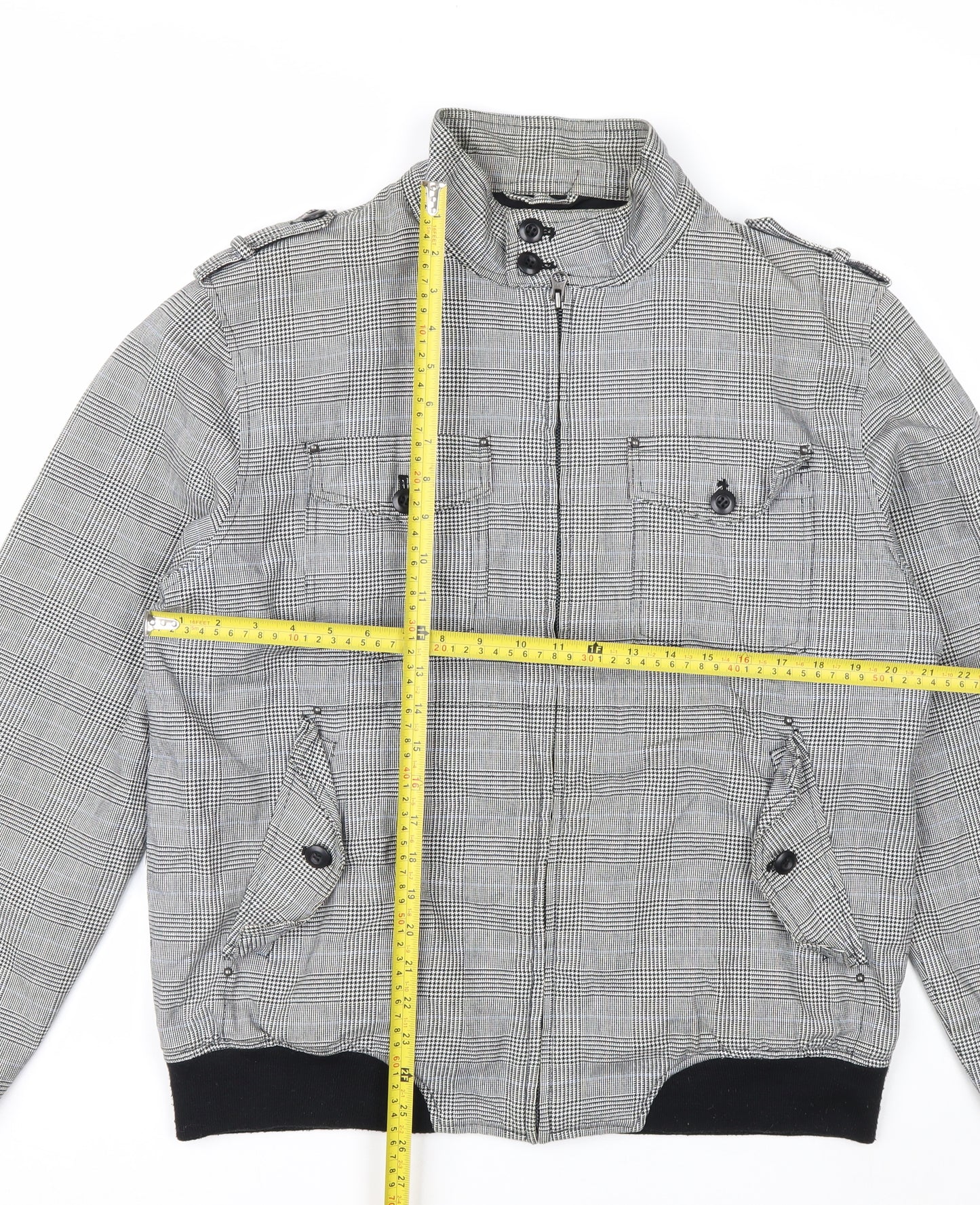 Topman Men's Grey Check Cotton Biker Jacket L 40in